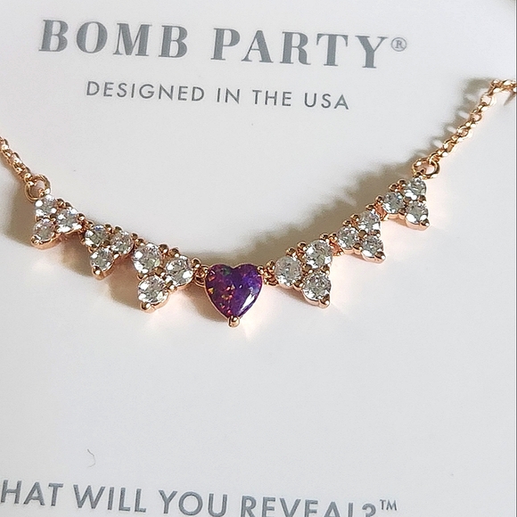 NWT Bomb Party July Birthday 6236 Ruby Fire Opal Rose Gold-Plated Heart Necklace - Picture 3 of 6